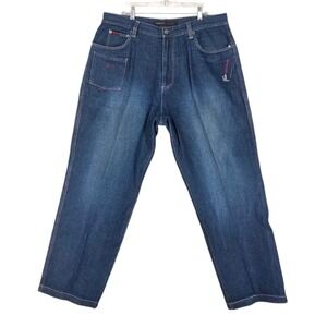 Vtg Fubu Circa Baggy Loose Blue Jeans Men 40 (39x33) Hi Rise Embroidered Graphic